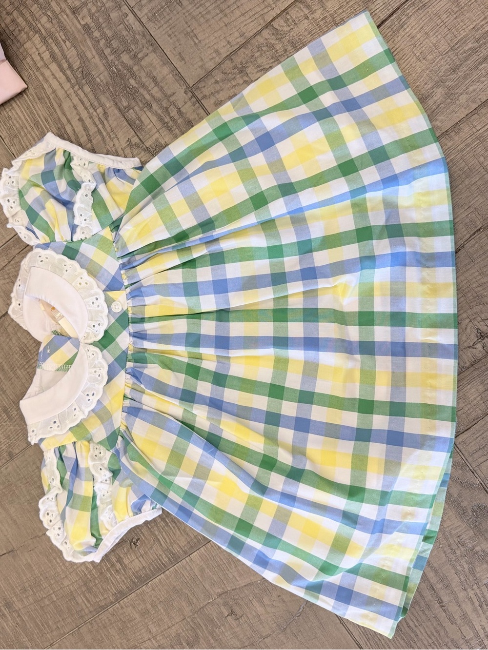 The Beaufort Bonnet Company Pastel Plaid Dress with Eyelet Collar